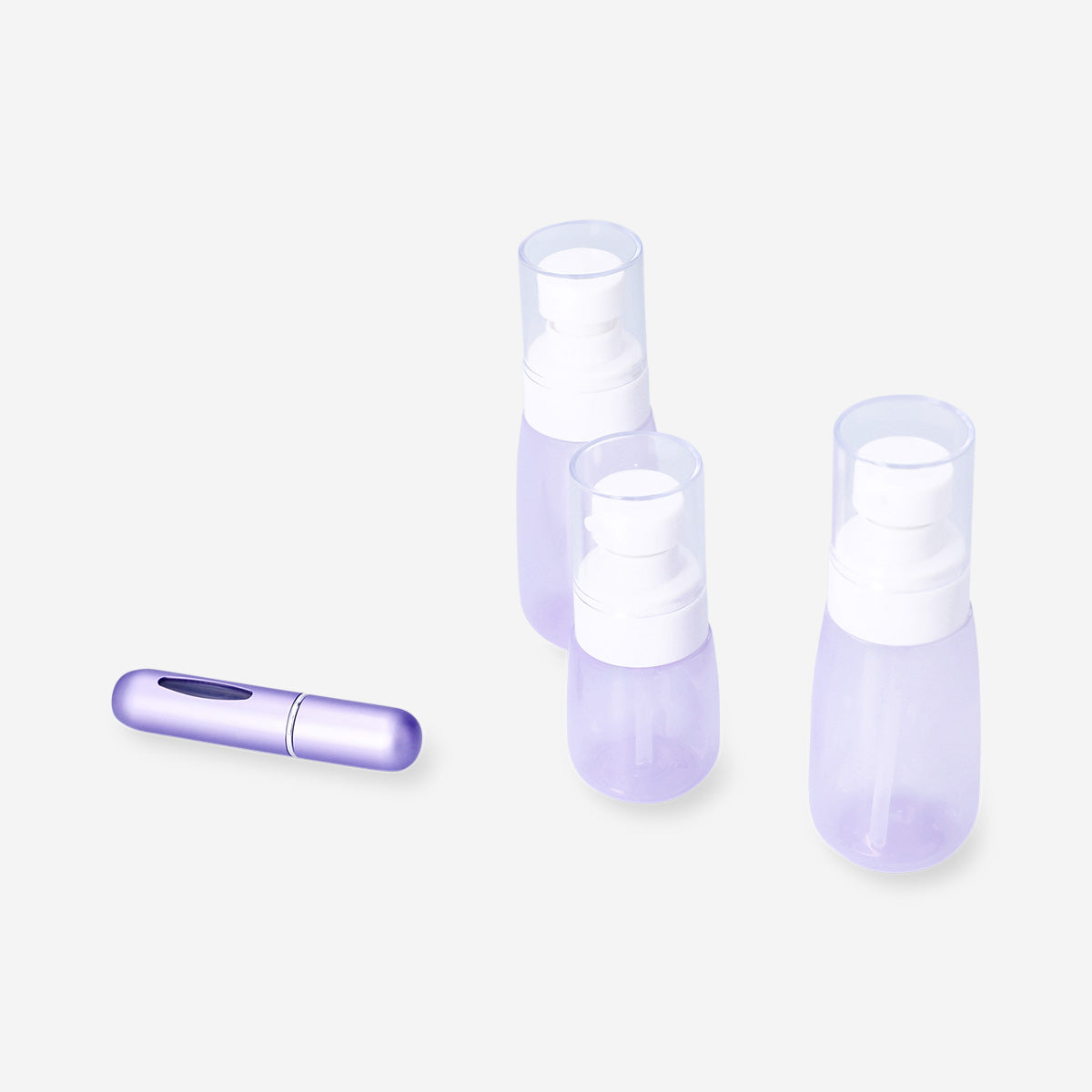 Purple travel set with perfume container - 4 pcs