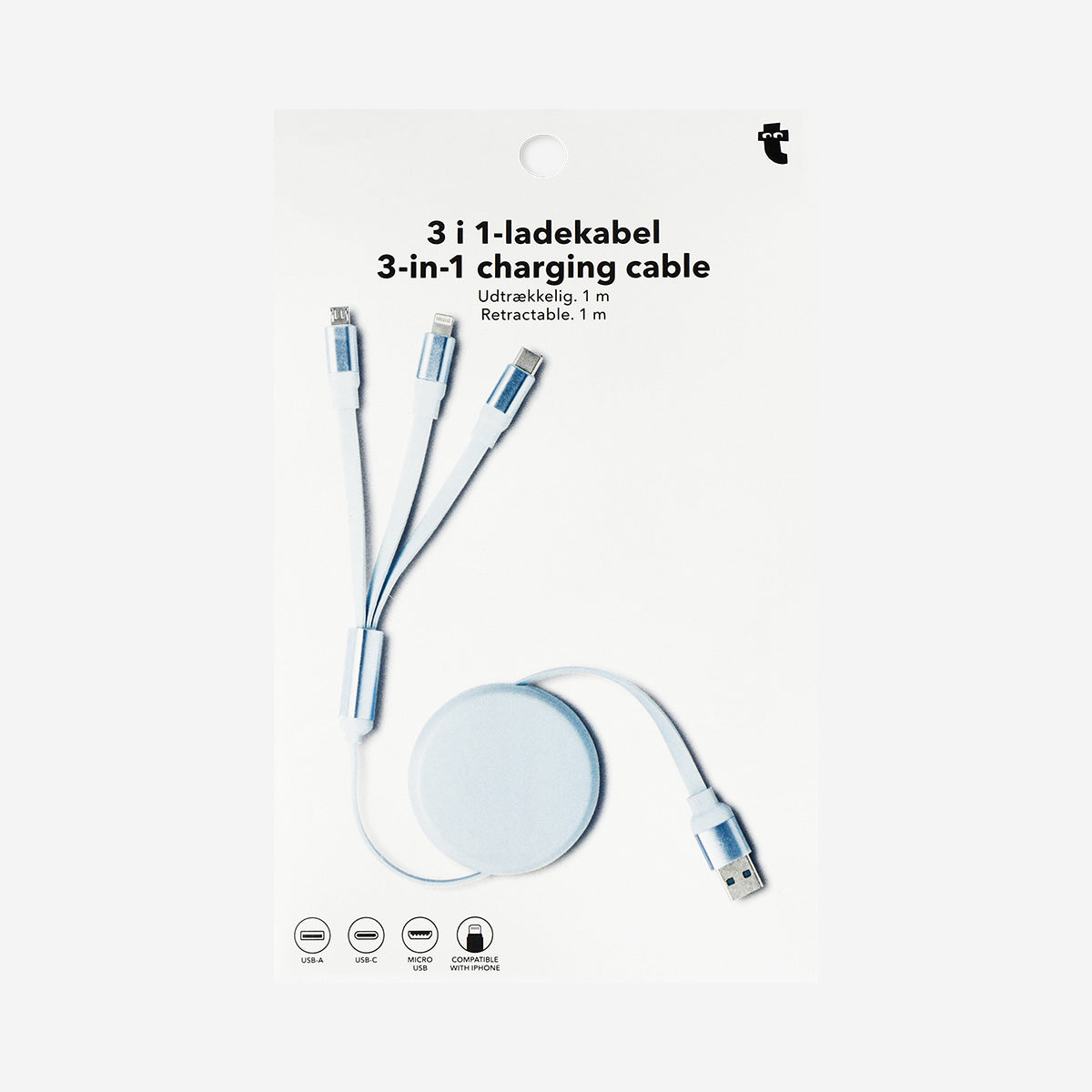 Cavo di ricarica retrattile blu 3 in 1