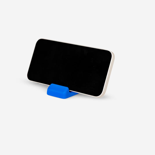 Blue phone stand with key ring