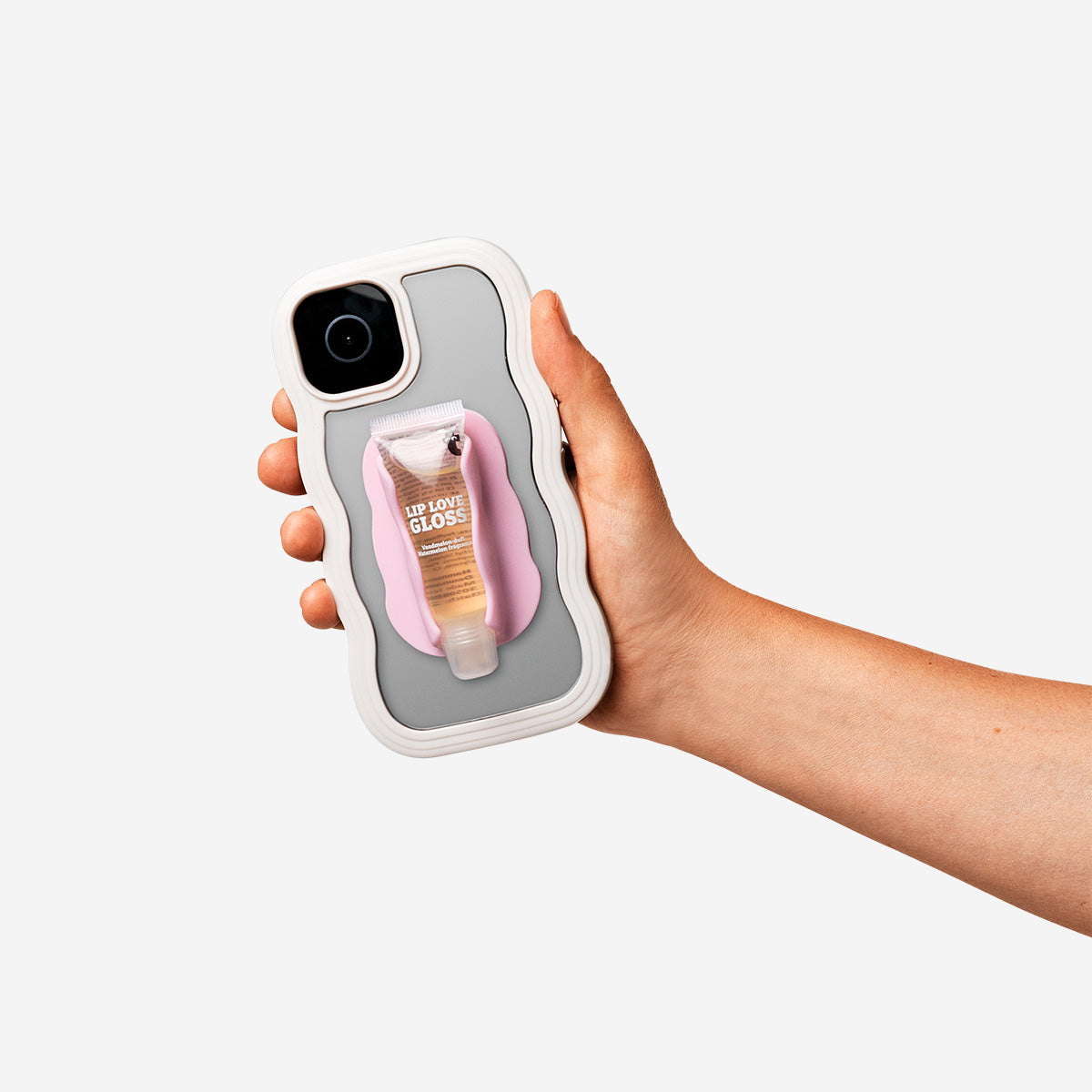 Pink adhesive lip gloss holder for phone