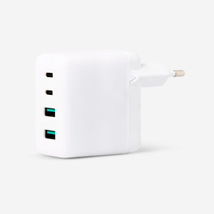 Flying Tiger Copenhagen wall adapter with four ports, including USB-C and USB 3.0 for media device connectivity.
