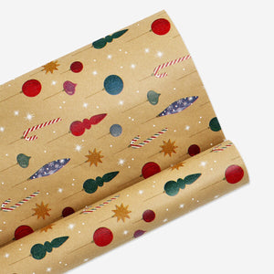 Office craft wrapping paper by Flying Tiger Copenhagen featuring ornaments and candy canes for festive gift wrapping.