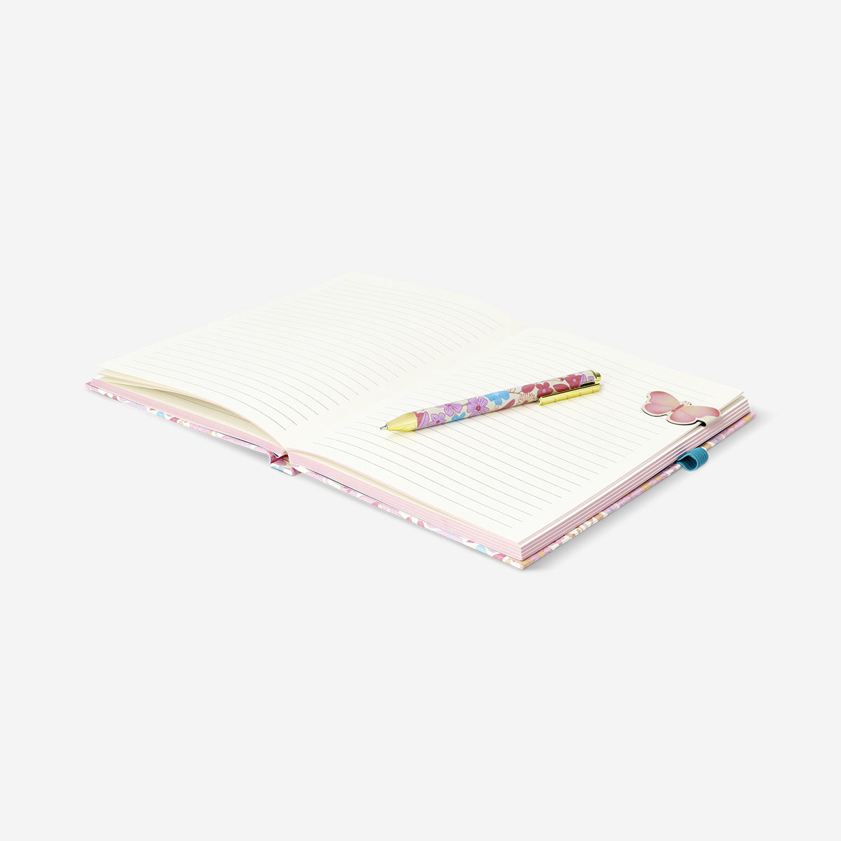 A5 floral notebook with pen and magnetic bookmark