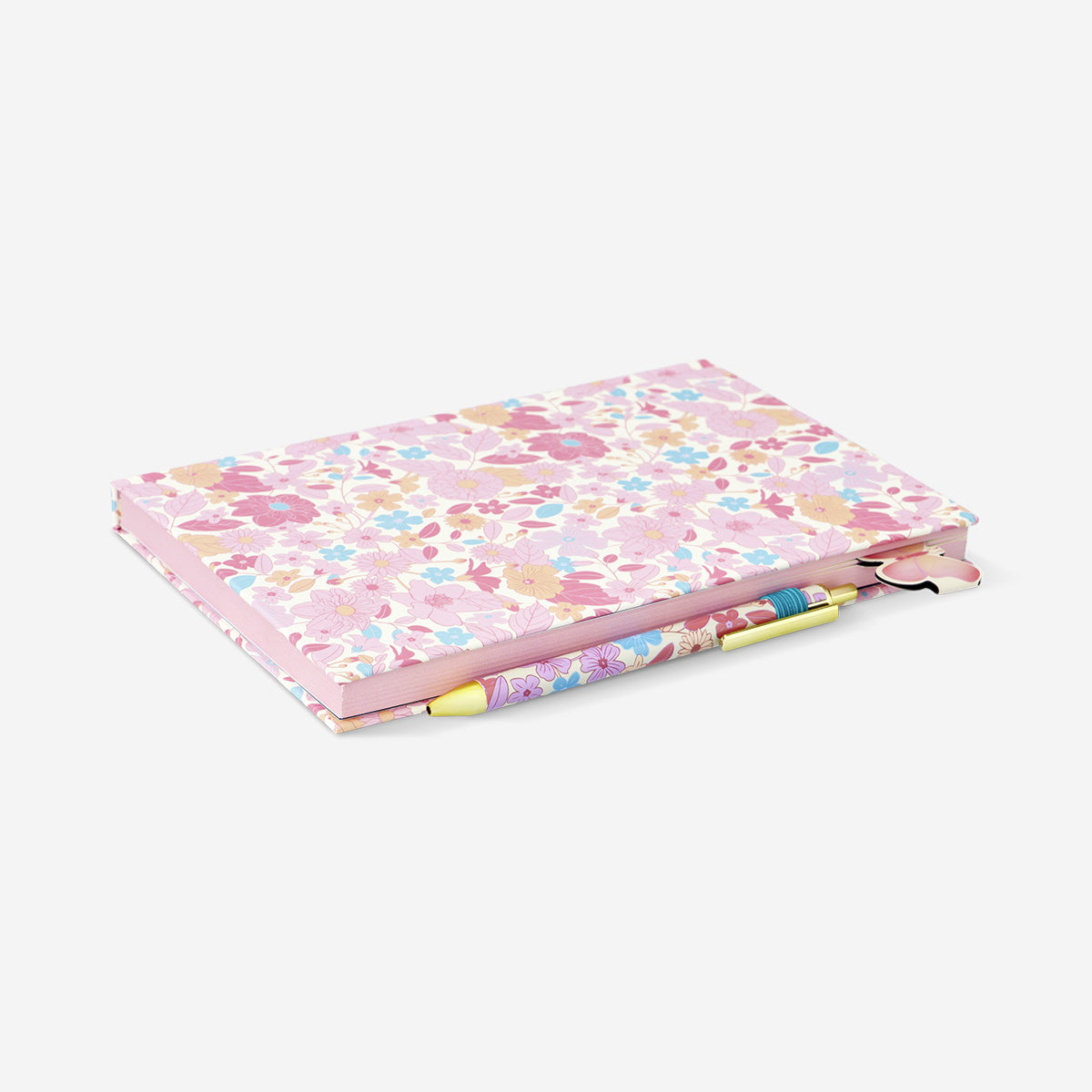 A5 floral notebook with pen and magnetic bookmark