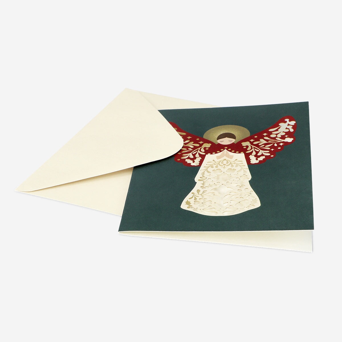 Flying Tiger Copenhagen angel greetings card featuring a festive greeting with a colorful angel design for office use.