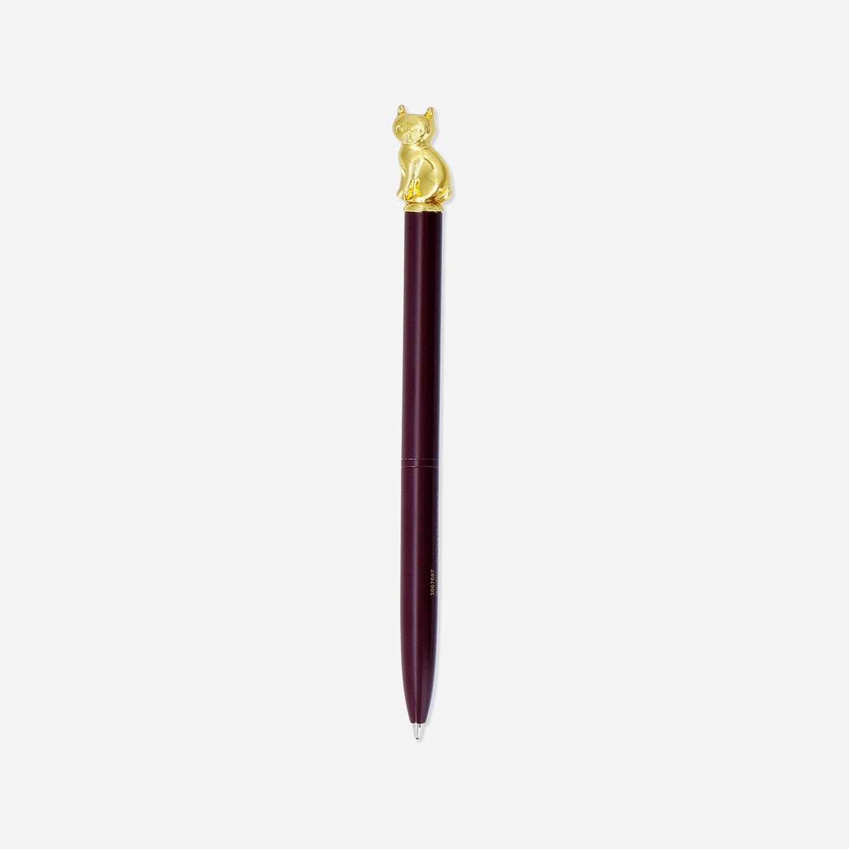 Black ink ballpoint pen with gold cat topper from Flying Tiger Copenhagen for office use.