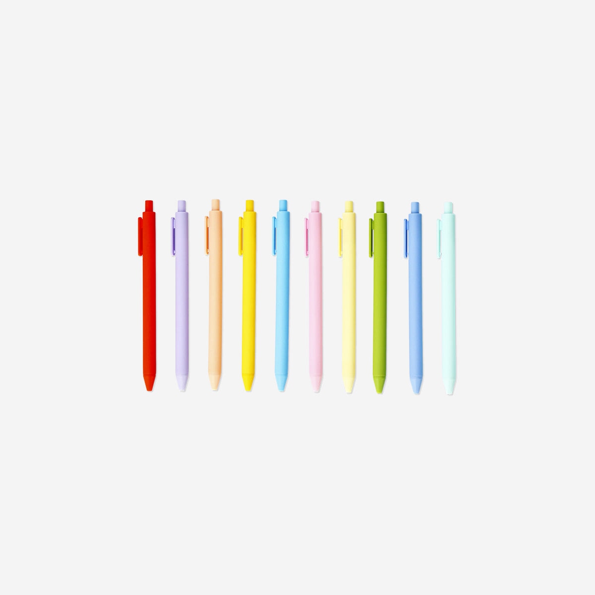Set of 10 Flying Tiger Copenhagen office ballpoint pens with colorful ink for everyday writing.