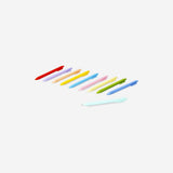 Set of 10 Flying Tiger Copenhagen office ballpoint pens arranged in a row with colorful ink caps.