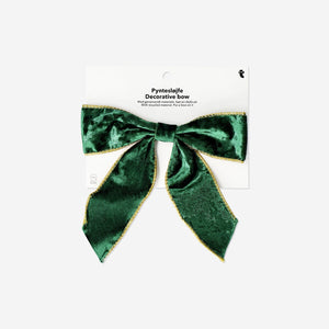 Big green velvet bow, 19 cm, from Flying Tiger Copenhagen, ideal for office decor or gift wrapping with soft velvet texture.