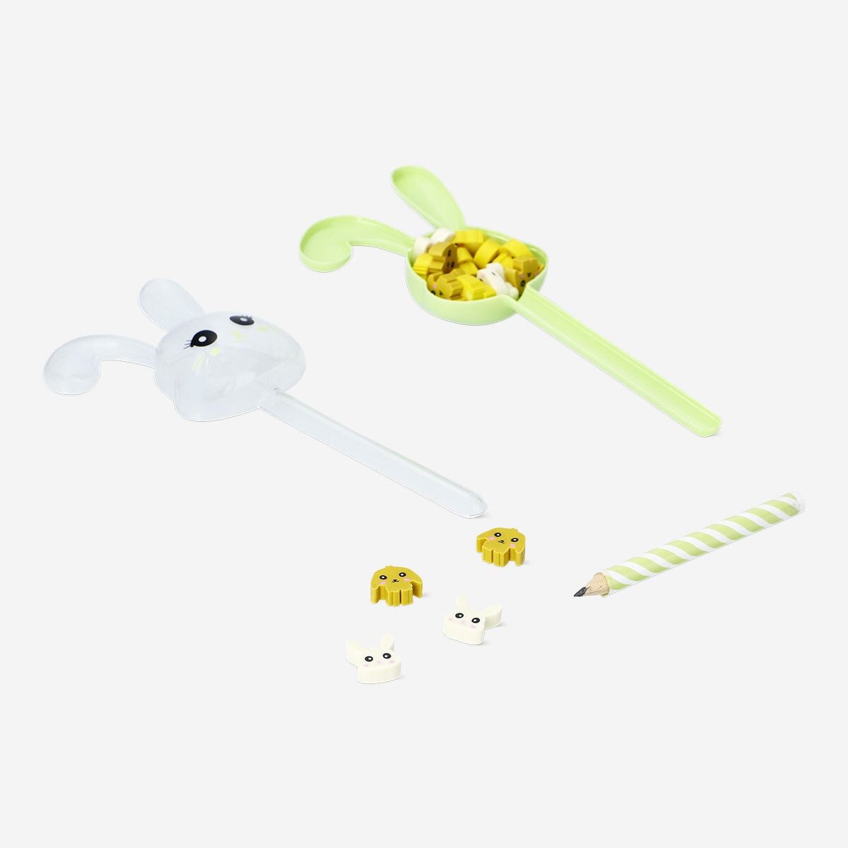 Bunny-shaped pencil with colorful erasers for office use, featuring a cute Flying Tiger Copenhagen design.