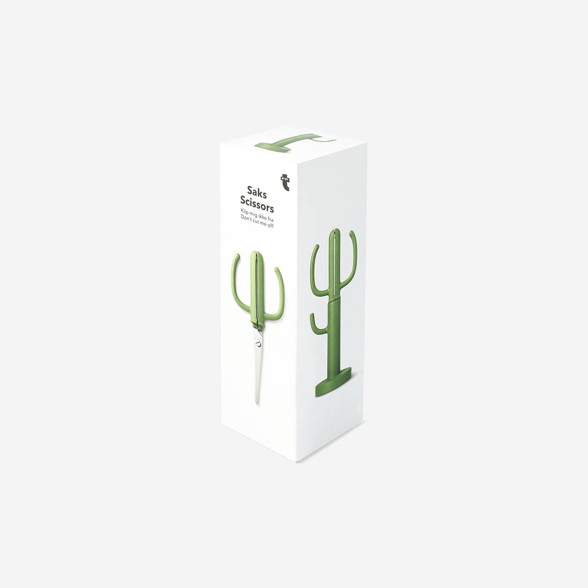 Flying Tiger Copenhagen cactus-shaped office scissors with green handles and metal blades for precise cutting.