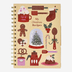 Flying Tiger Copenhagen Christmas recipe book in A5 size, featuring festive recipes, in an office setting.
