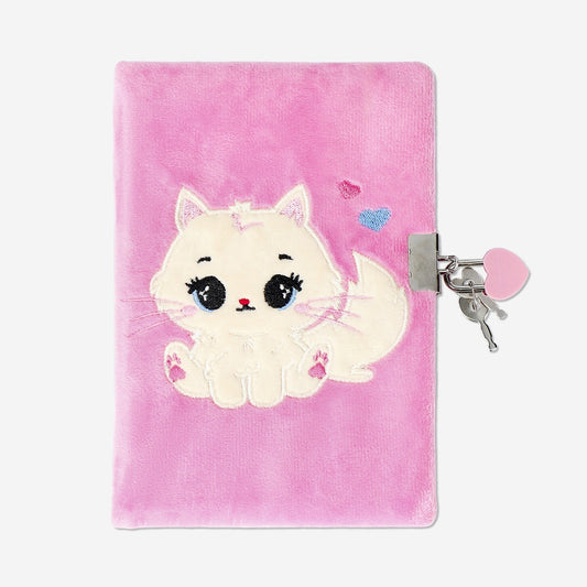 diario con candado y gato de peluche