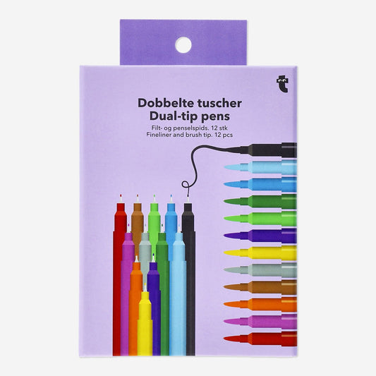 Dual-tip pens in box - 12 pcs