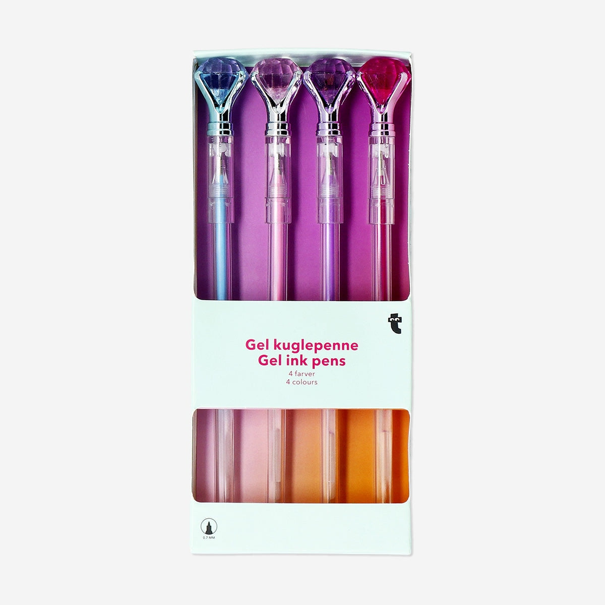 Set of four Flying Tiger Copenhagen gel ink pens with diamond accents, ideal for office writing and note-taking.