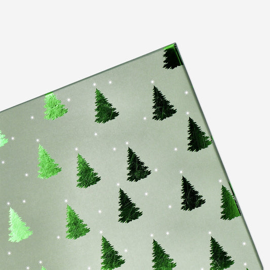 Scatola regalo verde con alberi di Natale - 15 cm