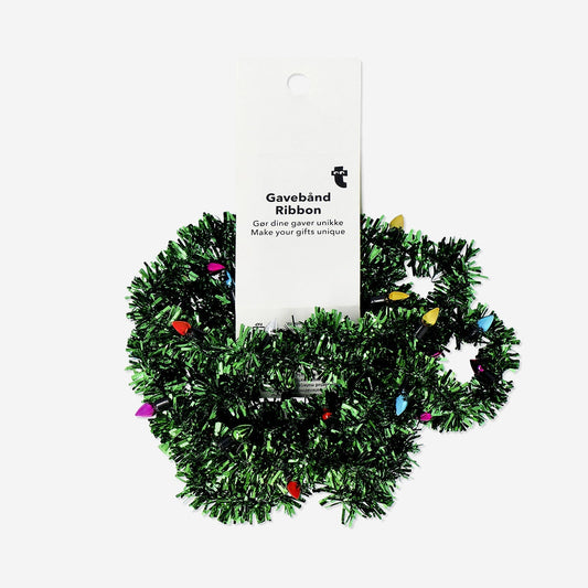 Green tinsel ribbon with baubles - 2 m