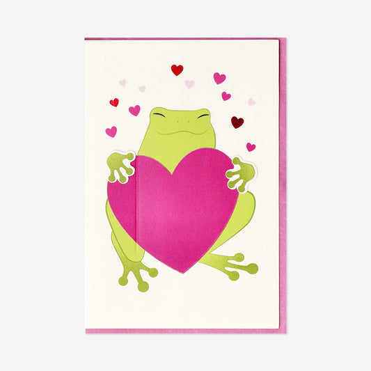 Greetings card with heart and frog