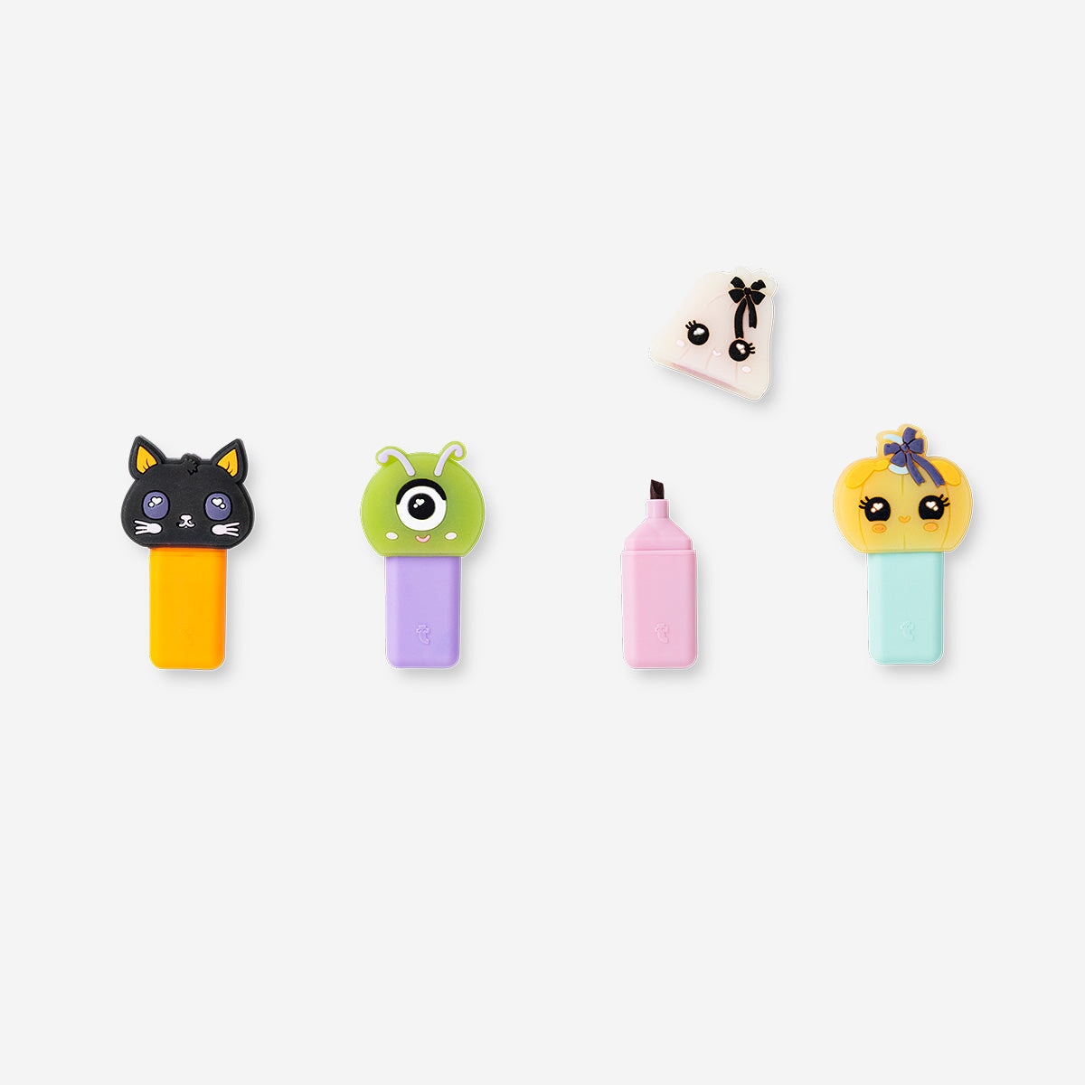 Set of four Flying Tiger Copenhagen office highlighters featuring colorful little monsters for vibrant highlighting.