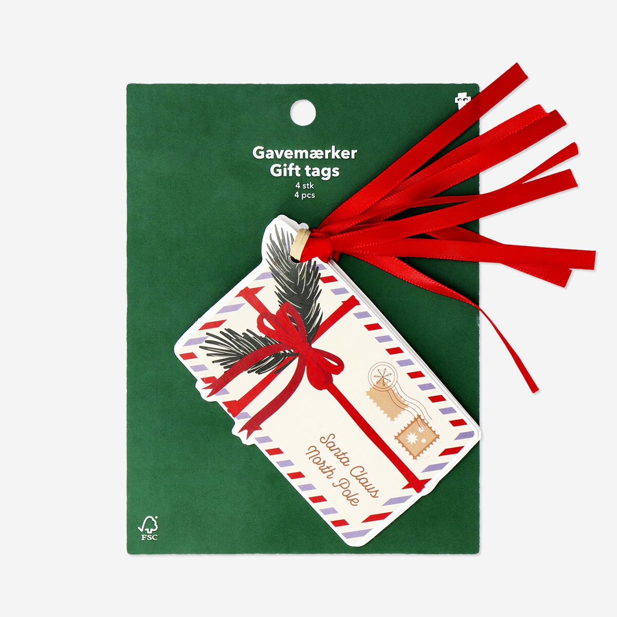 Set of four Letters to Santa gift tags from Flying Tiger Copenhagen, festive office holiday decoration with cheerful designs.