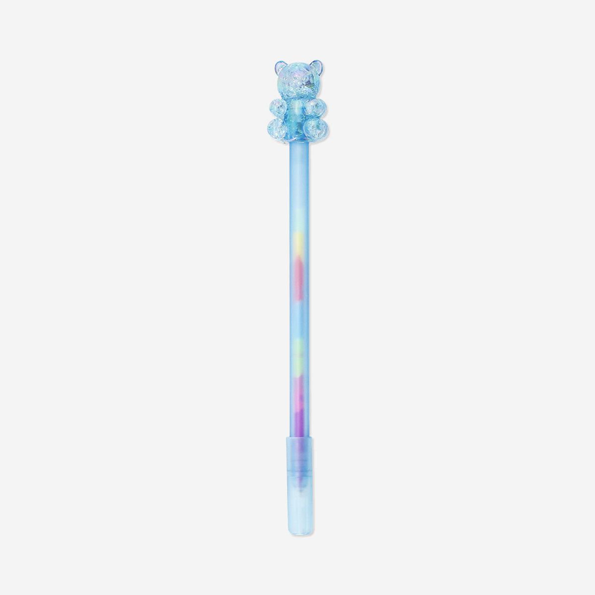 Multi coloured gen pen with blue gummy bear topper