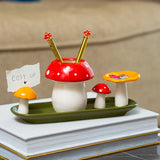 Flying Tiger Copenhagen mushroom-shaped pencil holder for office desk organization, featuring a cute, whimsical mushroom design.