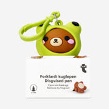 Pen vermomd als teddy in kikkerkostuum