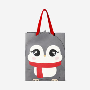 Flying Tiger Copenhagen penguin gift bag with office-themed design, featuring a cute penguin illustration on durable paper.