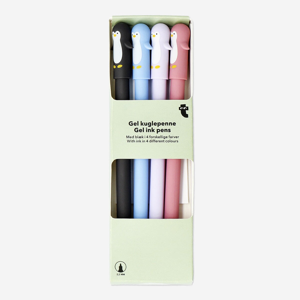 Set of four penguin-shaped gel ink pens for office use by Flying Tiger Copenhagen, featuring cute penguin designs.