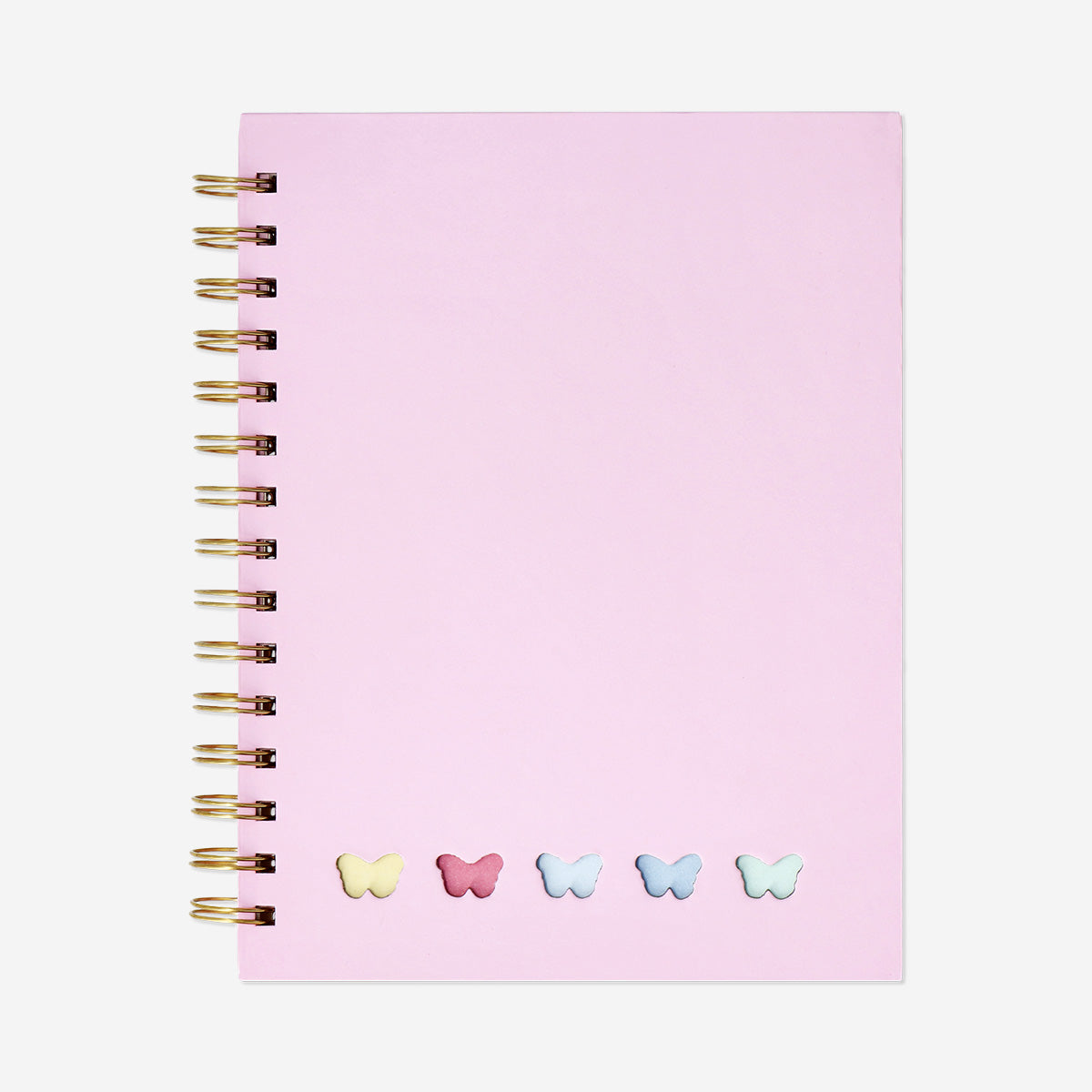 Libreta de mariposa rosa con bolígrafo y notas adhesivas