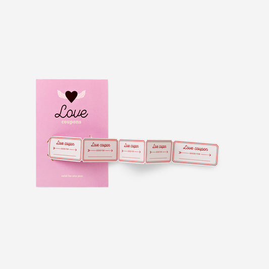 Pink greetings card with love vouchers