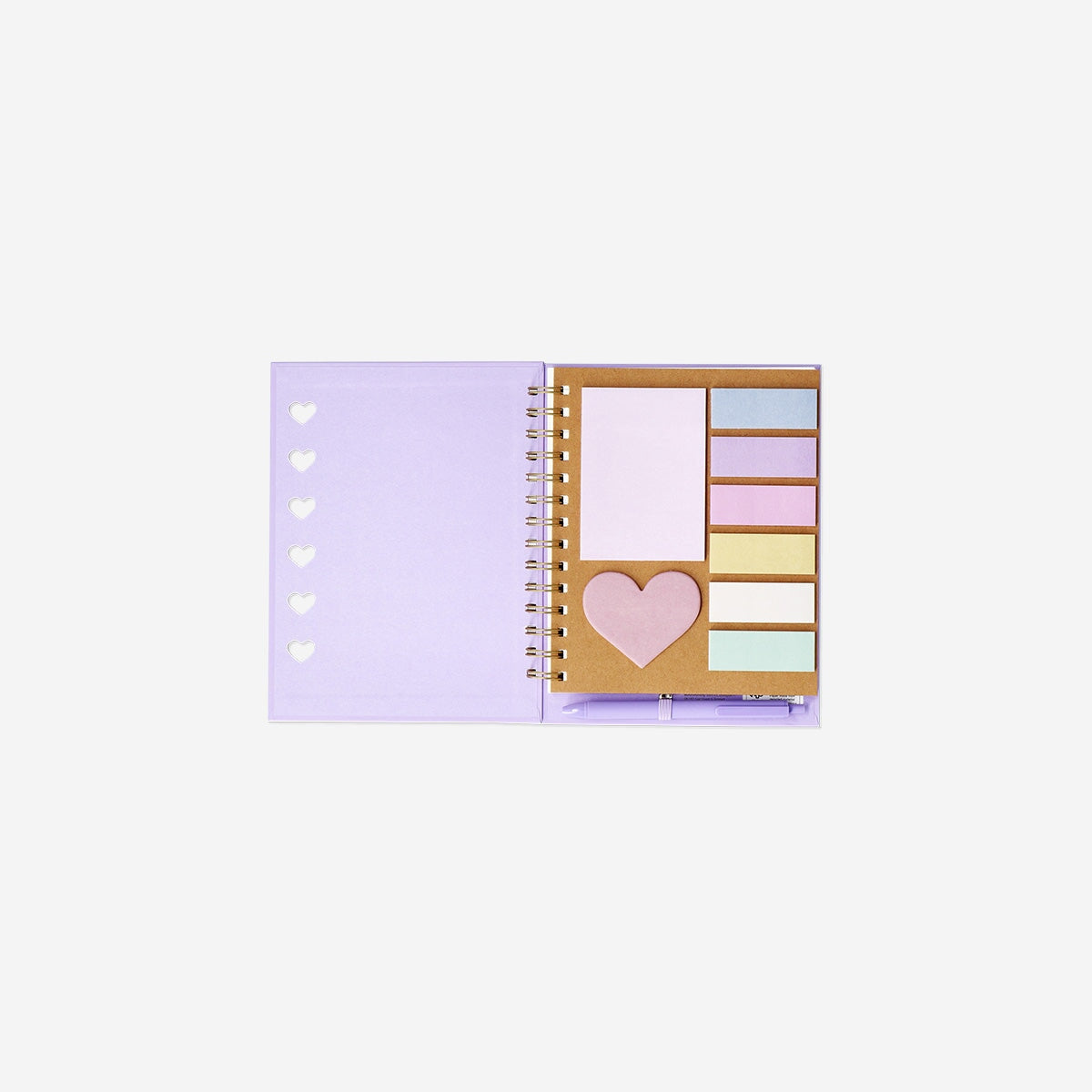 Purple notebook with ballpoint pen and sticky memos Office Flying Tiger Copenhagen 