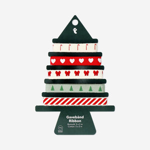 Set of five cotton ribbons with Christmas print from Flying Tiger Copenhagen, ideal for holiday office decorations.