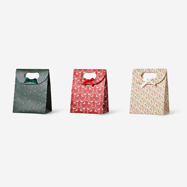 Sacchetti regalo di Natale, set da 3, effetto juta, 20x23 cm