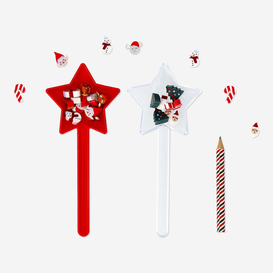 Lápiz en forma de estrella con gomas de borrar