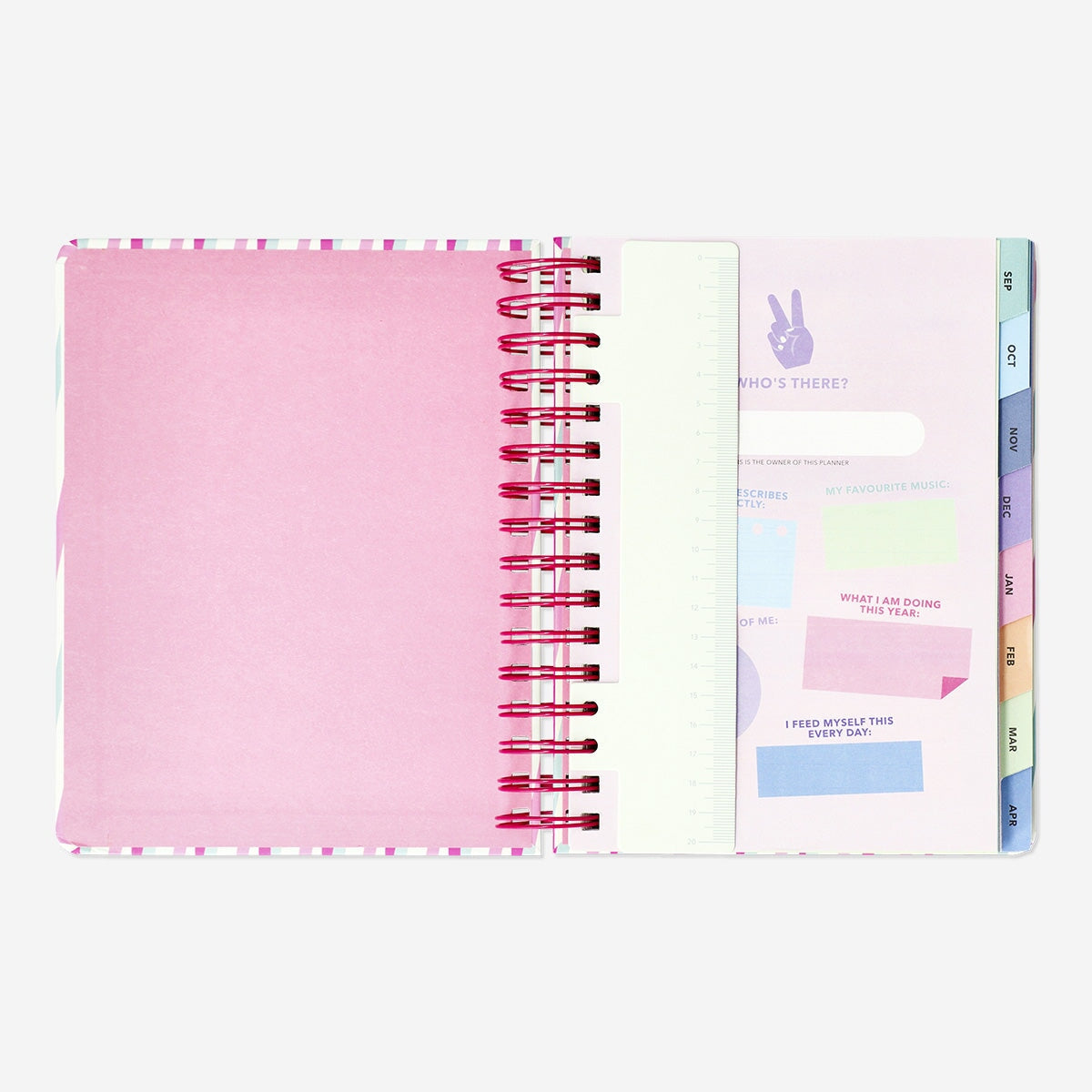 Flying Tiger Copenhagen striped study planner for office use, featuring colorful horizontal stripes and a compact, organized design.