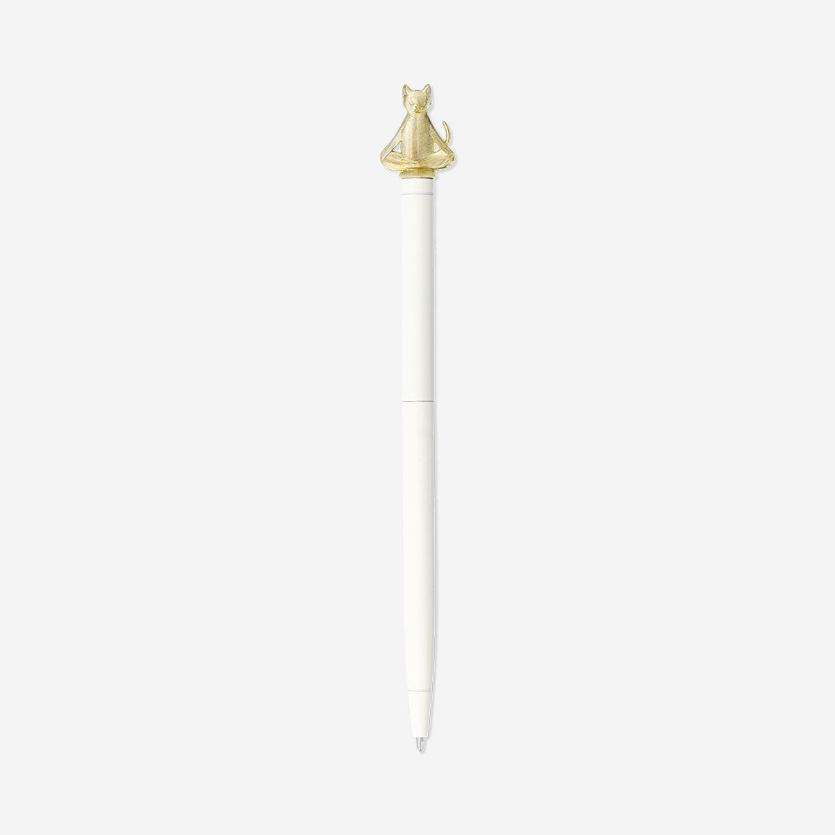 White Flying Tiger Copenhagen office ballpoint pen featuring a playful yoga cat design, ideal for writing and office use.
