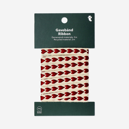 White ribbon with red hearts - 2 m