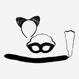 Adult cat costume accessories for a party, including ears, tail, and whiskers, from Flying Tiger Copenhagen.
