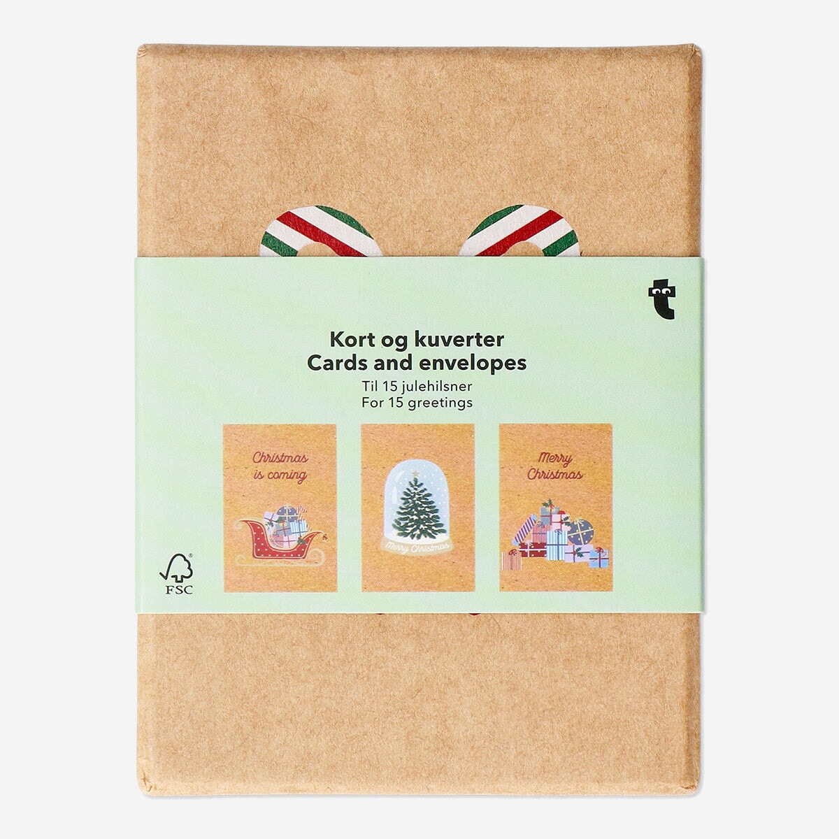 Set of 15 Flying Tiger Copenhagen Christmas cards with envelopes for holiday celebrations, featuring festive designs for parties.