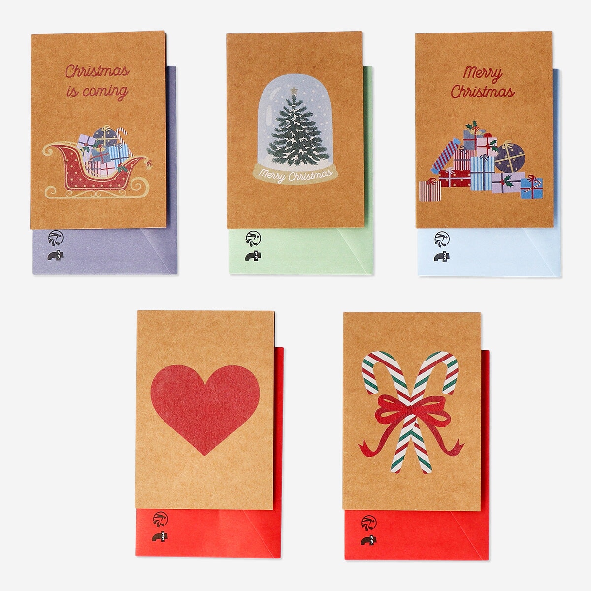 Set of 15 Flying Tiger Copenhagen Christmas cards with matching envelopes, perfect for holiday parties and festive greetings.