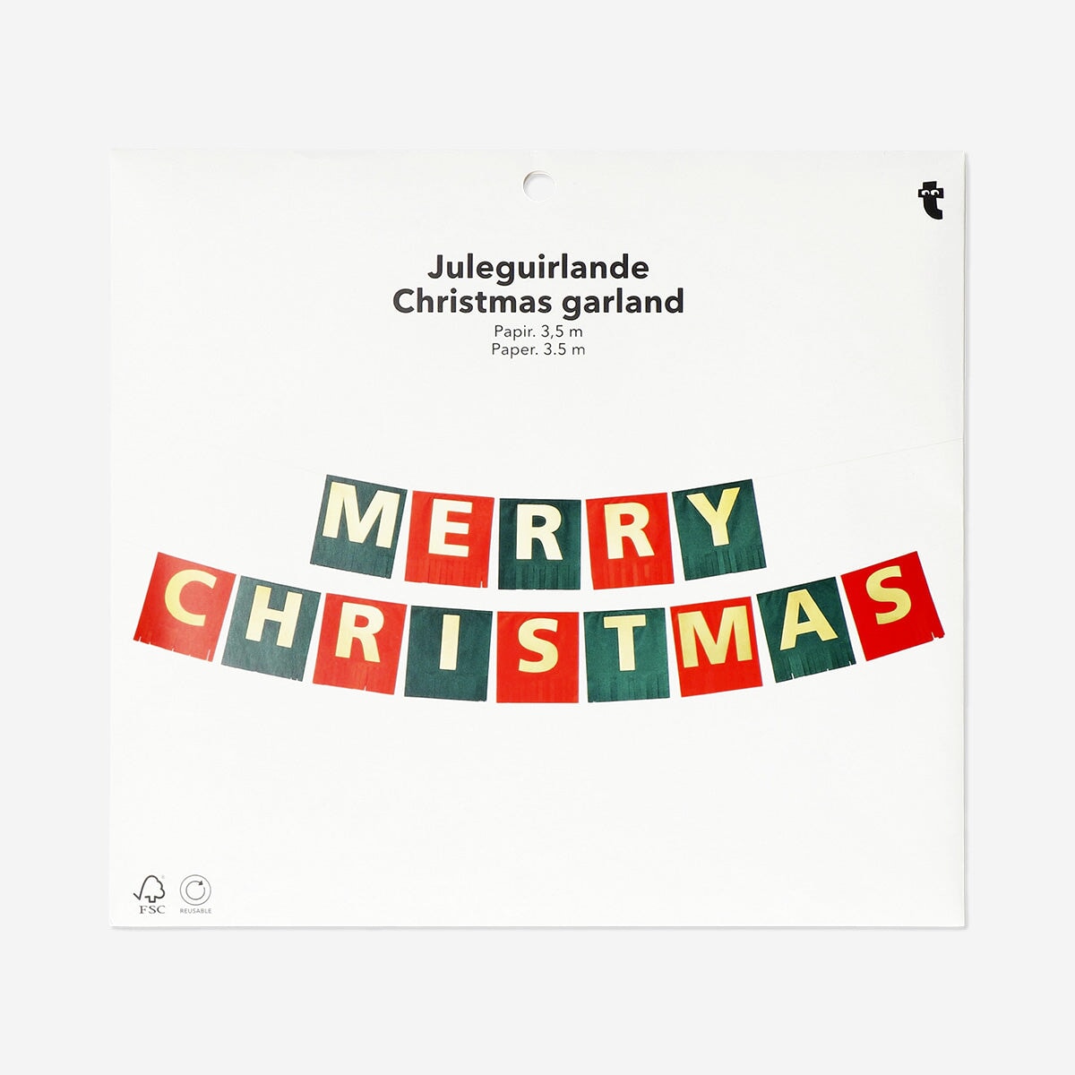Decorative Christmas paper garland for parties featuring colorful paper flags, branded by Flying Tiger Copenhagen.