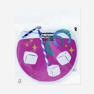 Set of 16 Flying Tiger Copenhagen party cocktail napkins with colorful, festive designs for celebrations.