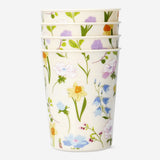 Set of four Flying Tiger Copenhagen flower print party cups, ideal for celebrations and gatherings.