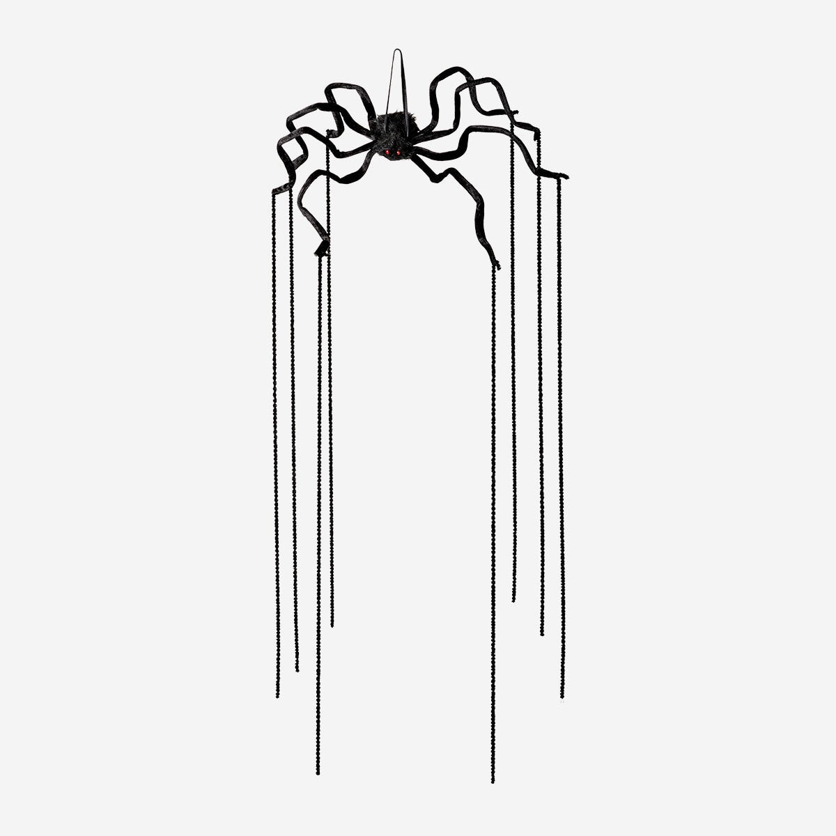 Decorative black spider with long legs for party decor, by Flying Tiger Copenhagen, suitable for Halloween or themed events.