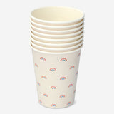 Set of 8 disposable paper cups for parties by Flying Tiger Copenhagen, featuring colorful designs for festive occasions.