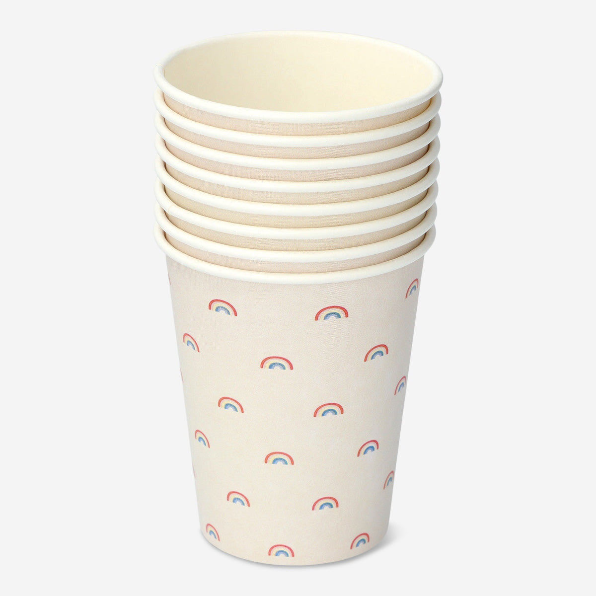 Set of 8 disposable paper cups for parties by Flying Tiger Copenhagen, featuring colorful designs for festive occasions.