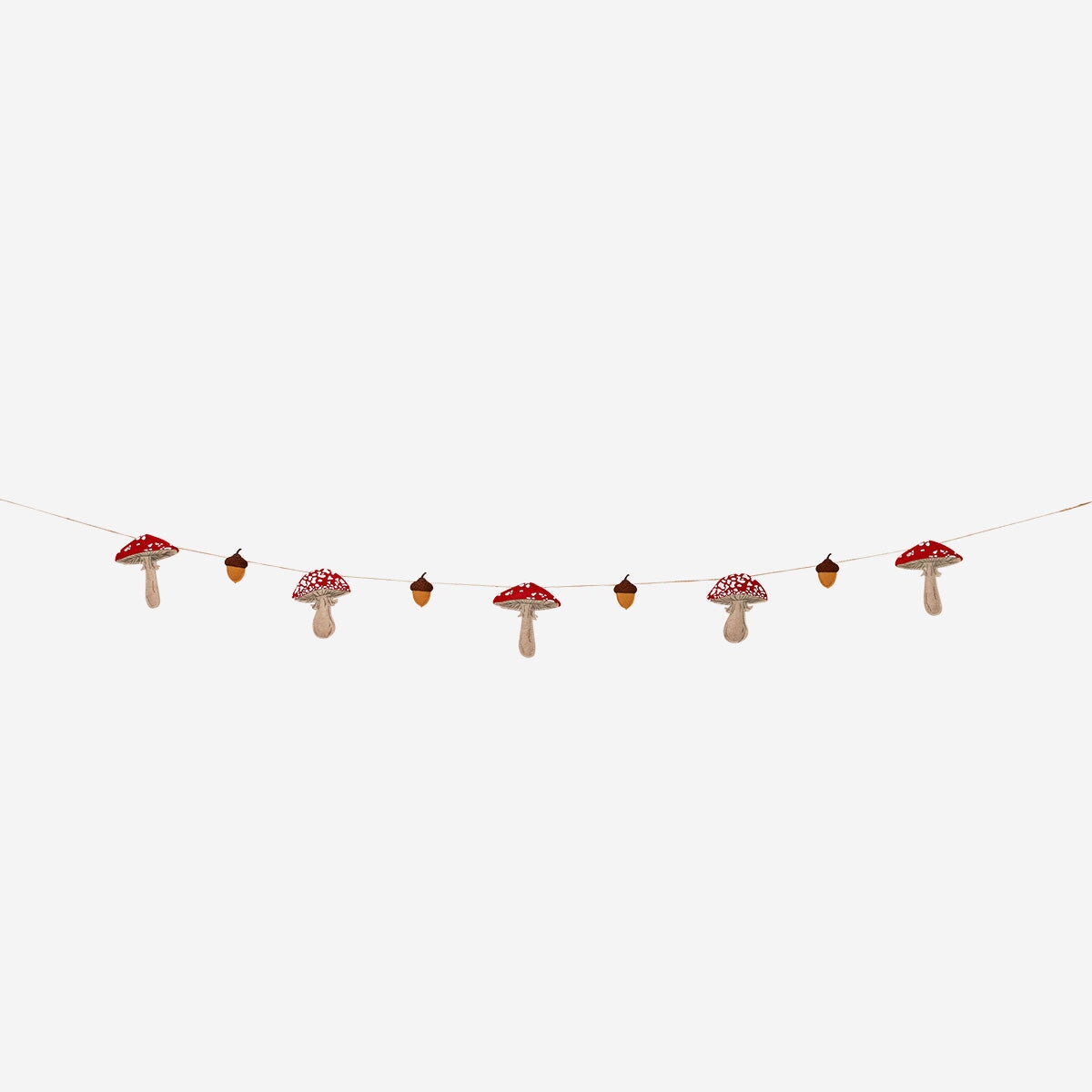 Felt mushrooms garland from Flying Tiger Copenhagen, 200 cm long, colorful party decoration with vibrant mushroom shapes.