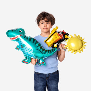 Set of three Flying Tiger Copenhagen foil balloons for party decoration, featuring colorful designs on shiny metallic surfaces.