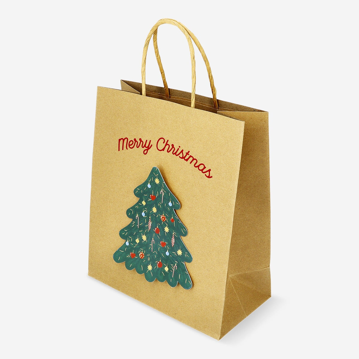 Festive party gift bag with Christmas tree design from Flying Tiger Copenhagen, perfect for holiday gift-giving.